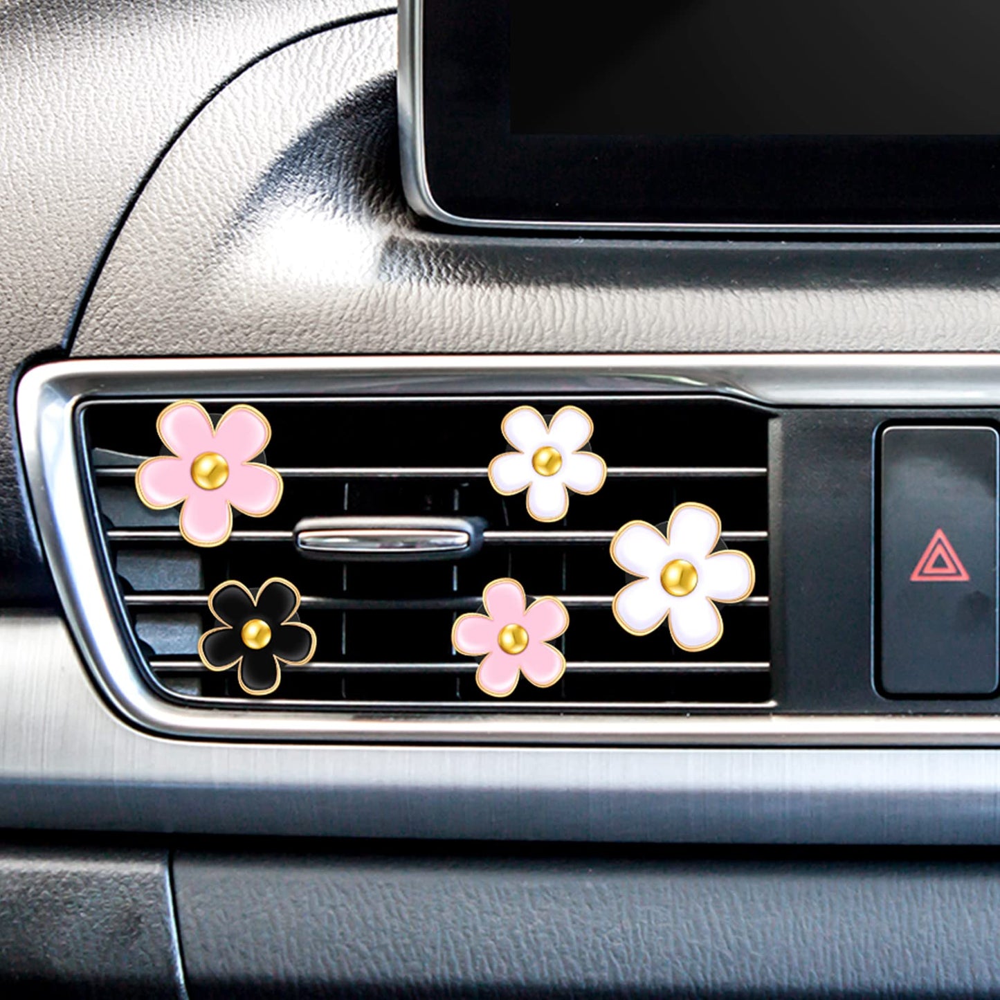 Frienda 6 Pcs Daisy Flower Air Vent Clip Air Freshener Outlet Clip Car Air Conditioning Clip Charm Car Inter Decor(Black, Pink, White, 3 cm, 3.3 cm)