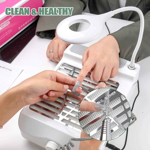 BQAN Nail Dust Collector for Nails Salon, 60w Extractor Vacuum Dust Collector Powerful Nail Fan, with 1pcs Nail dust Brush, Hand Cushion, and Lamp
