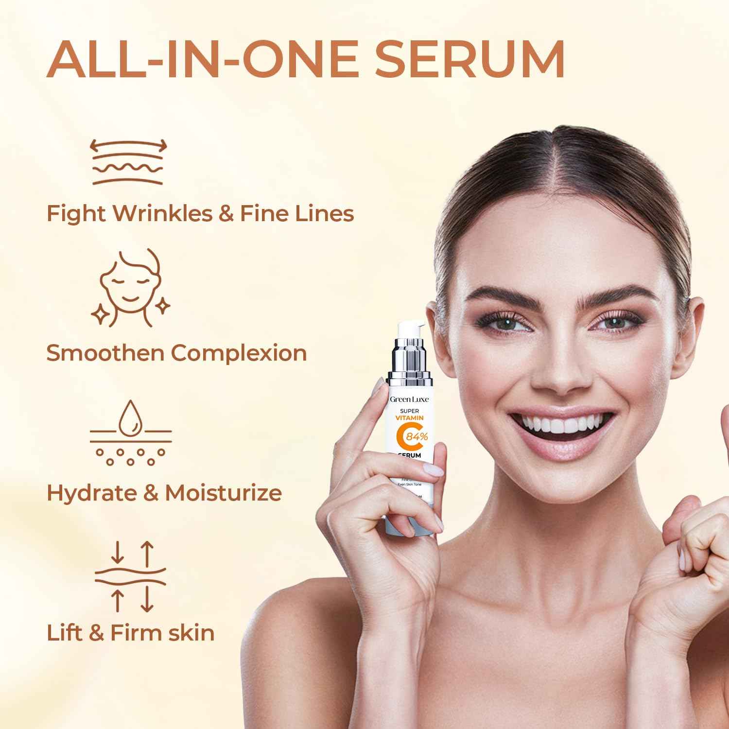 Super Vitamin C Serum for Women Over 70 - Hydrating Anti-Aging with Vitamin C Caffeine - Facial Skin Care for Mature Skin, Firming, Lifting, Smoothing, All in One Formula 1.69 fl oz