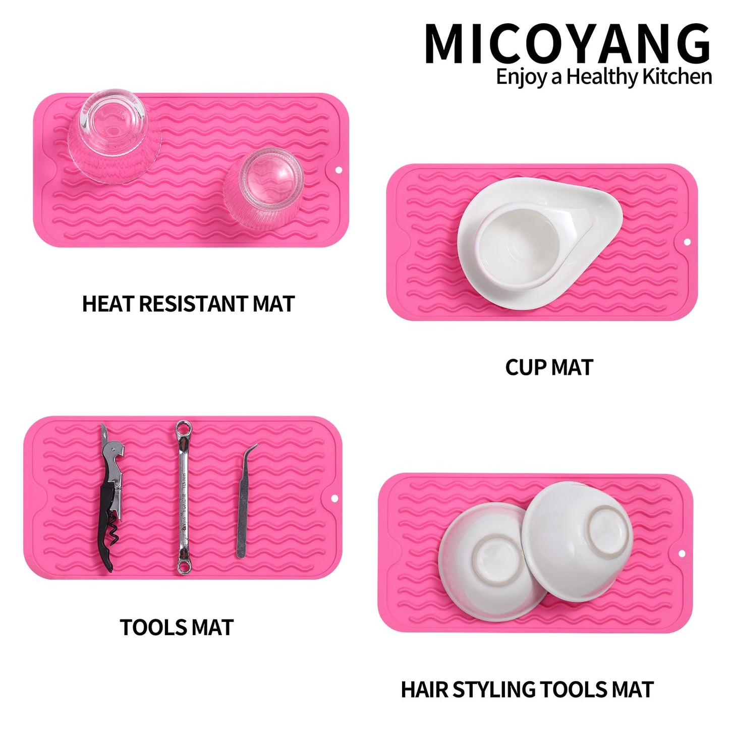 MicoYang Silicone Dish Drying Mat for Multiple Usage,Easy clean,Eco-friendly,Heat-resistant Silicone Mat for Kitchen Counter,Sink,Bar,Bottle,or Cup Rose S 12 inches x 6 inches