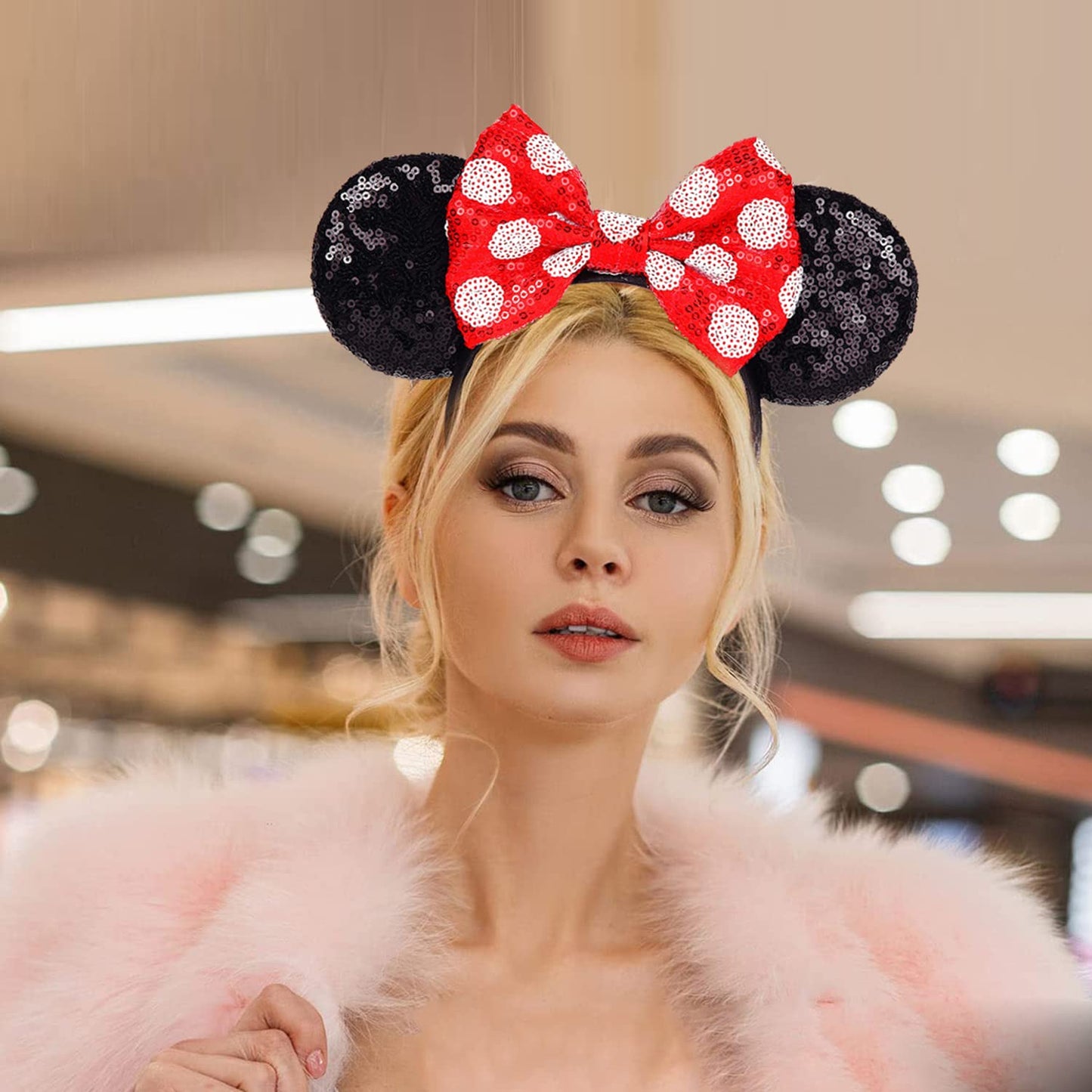 TUTKIMUS Mouse Ears for Women Girls, Classic Sequin Headbands Suitable Amusement Park Trips Cosplay Costume Princess Decoration Party Favors Gift