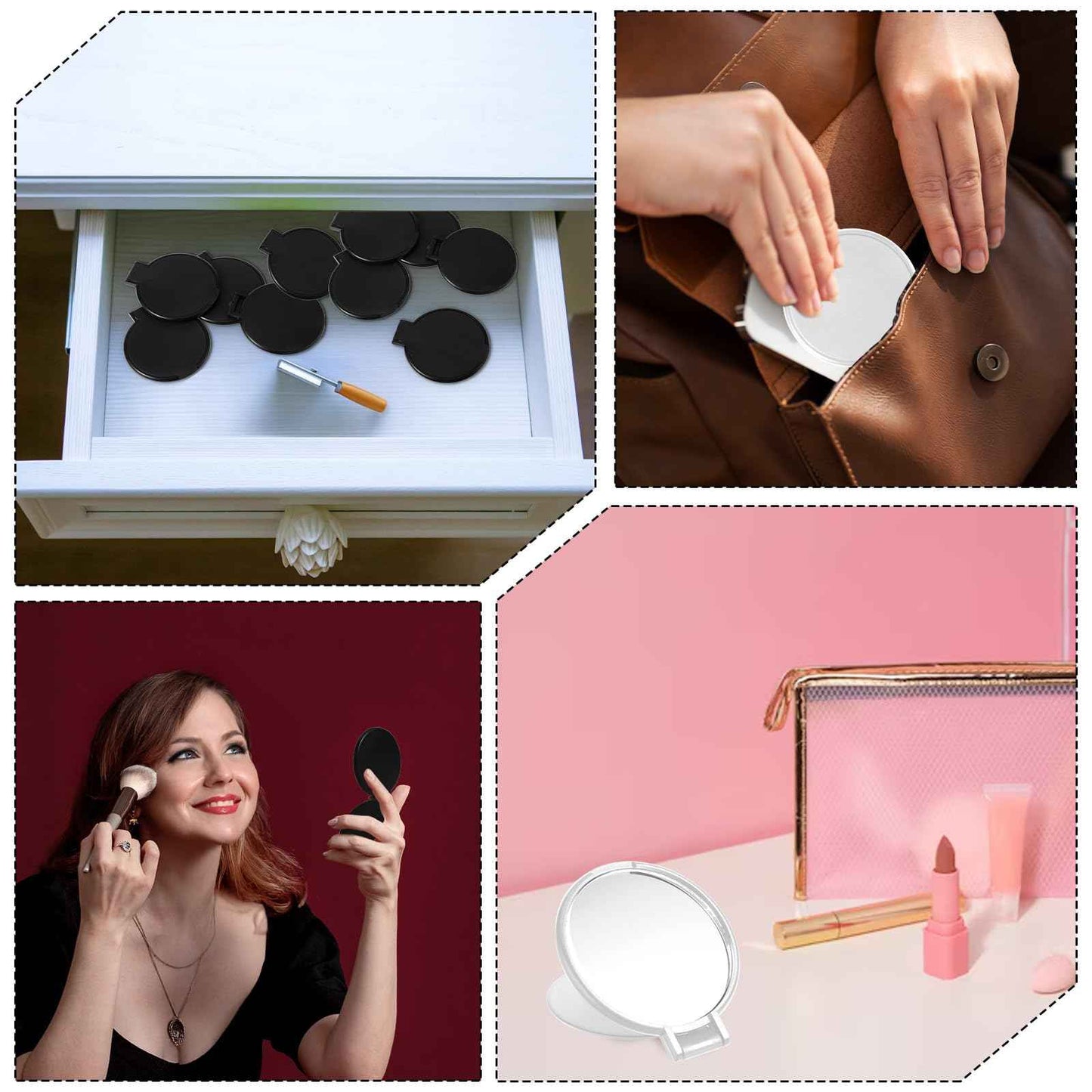 Telooco 100 Pcs Round Compact Mirrors for Purse Mini Folding Mirrors Portable Pocket Mirror Travel Makeup Small Mirror for Women Daily Use (Black and White)