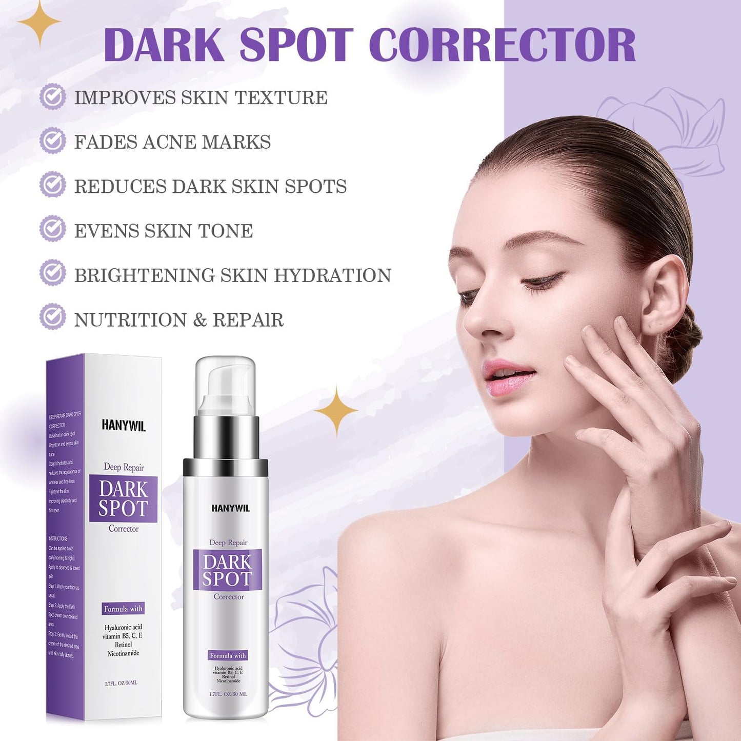 HANYWIL Dark Spot Remover for Face and Body, Dark Spot Corrector Glow Serum, Skin Brown Spot Remover, Skin Care Face Cream, Sun Spot Remover, Age Spot Corrector, Rapid Tone Repair Retinol (1.7 Fl Oz)