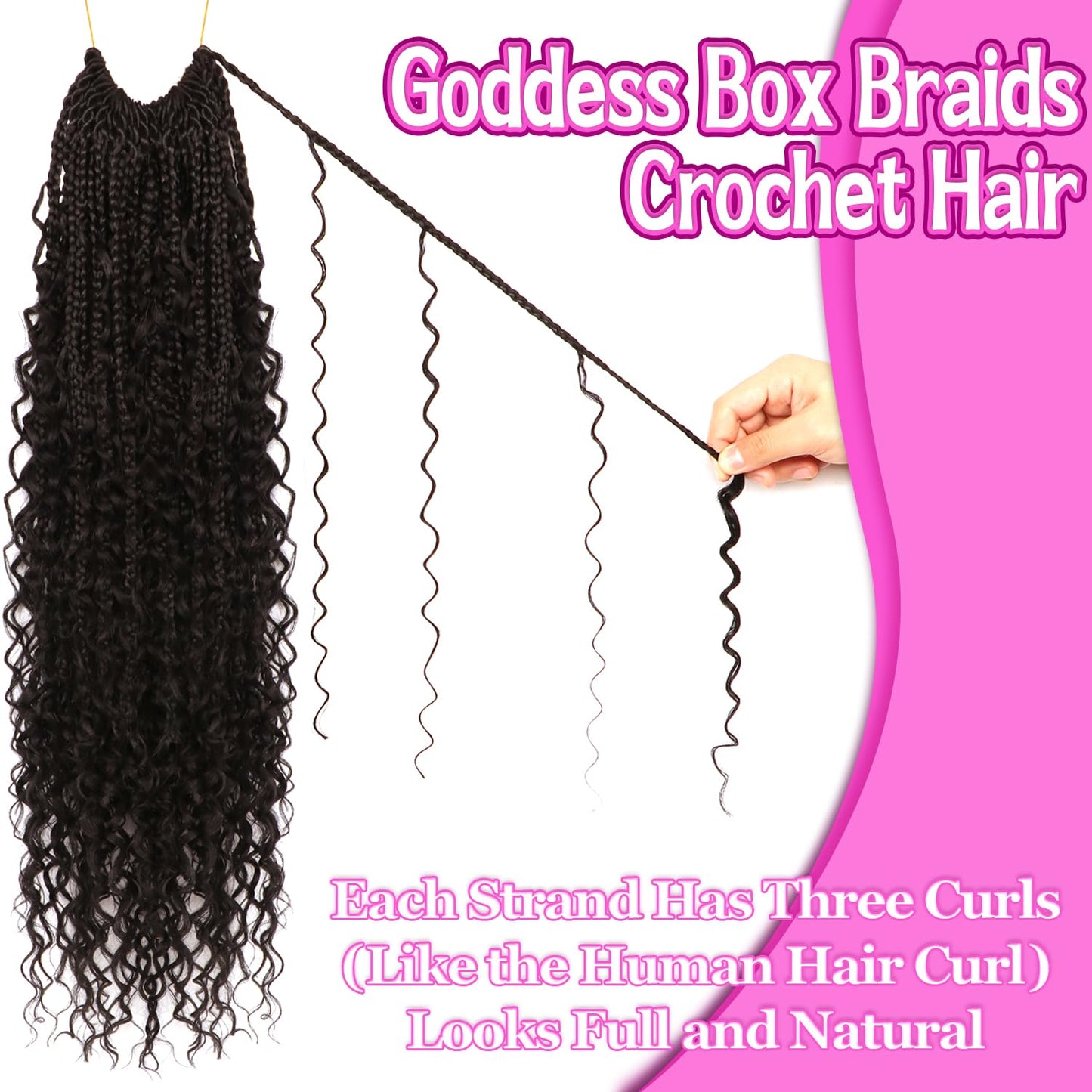 Goddess Boho Box Braids Crochet Hair-8 Packs 24 Inch Crochet Box Braids for Black Women Pre Looped (1B#, 24 Inch(Pack of 8))