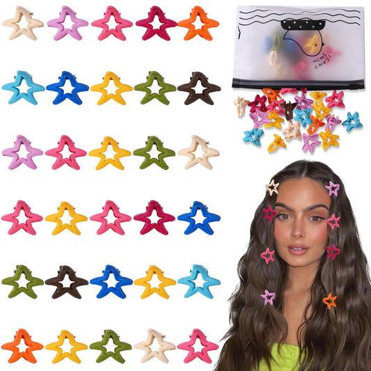 AUDTOPE 30 Pack Small Hair Clips for Women,Colorful Claw Clips for Thick Thin Hair Plastic Hair Clips Star Hair Claw Clips Non Slip Strong Hold Cute Hair Accessories for Women Girls,Star