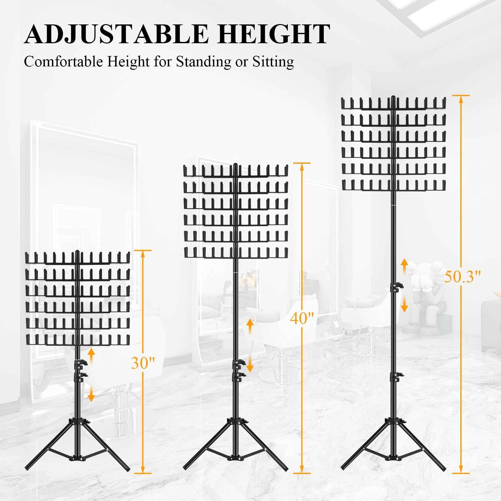 JANMPASK Braiding Hair Rack Height Adjustable 144 Pegs Braiding Rack Hair Extension Holder with Hair Braiding Tools Hair Divider Rack for Braiding Hair Separator Stand (black)