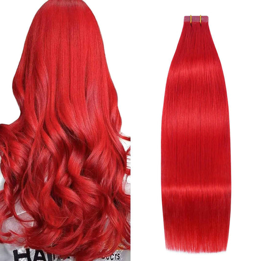 Red Tape in Hair Extensions Human Hair Remy Human Hair Extensions Silky Straight for Women 20 Pcs/Package 18 Inch 40G 100%