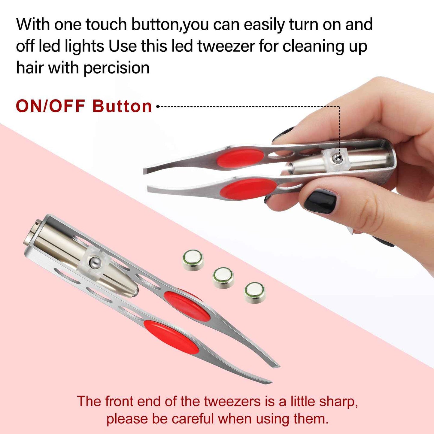 Tatuo 6 Pcs Light Stainless Steel Tweezers with LED, Makeup Eyelash Eyebrow Hair Removal Illuminating Lighted Tweezers for Precision Men Women(Red, Purple, Dark Blue)