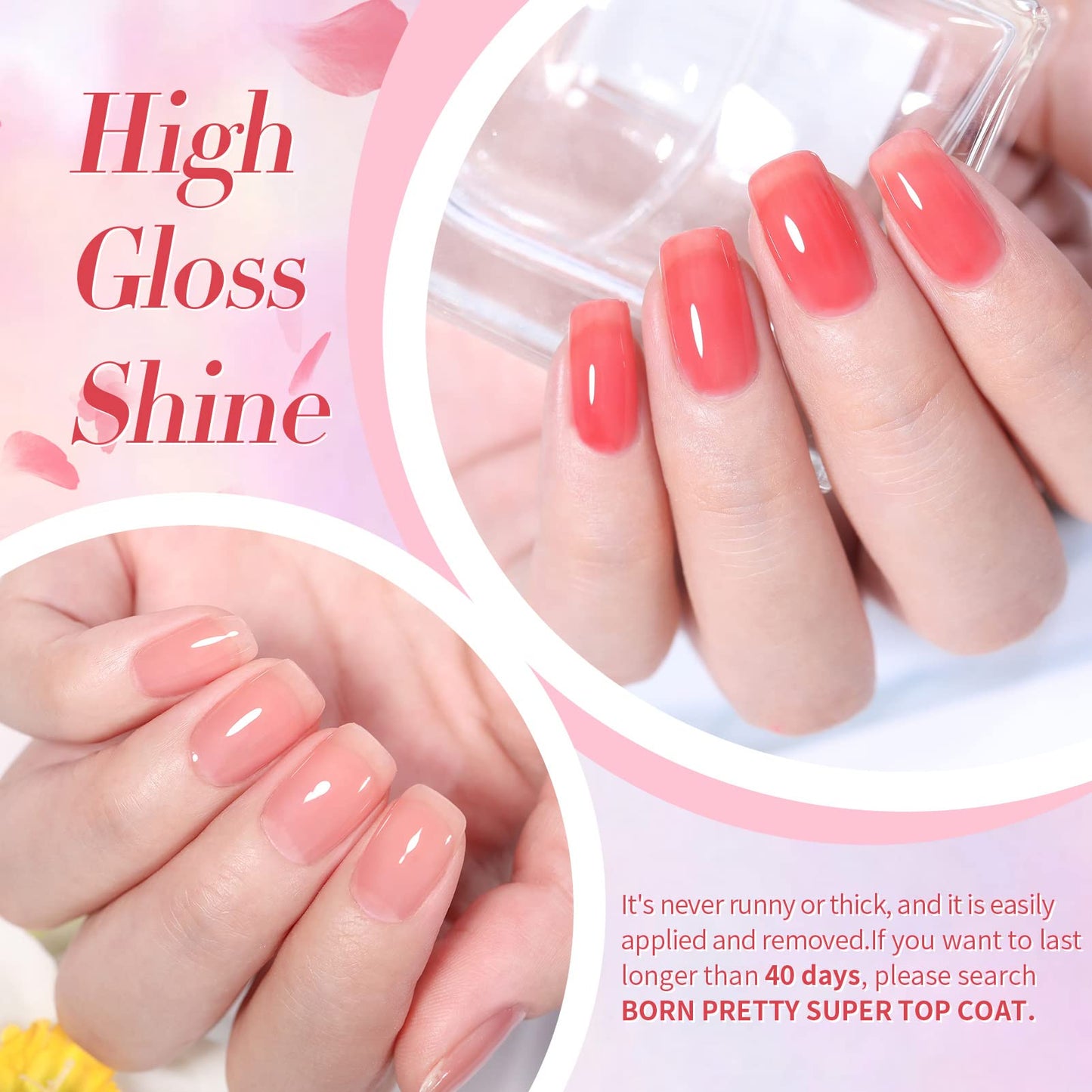 Born Pretty Jelly Gel Nail Polish Set Sheer Jelly Nude Pink Gel Polish Crystal Transparent Gel Polish Set Nail Art Varnish Manicure Collection Gift Set 10ML 6PCS