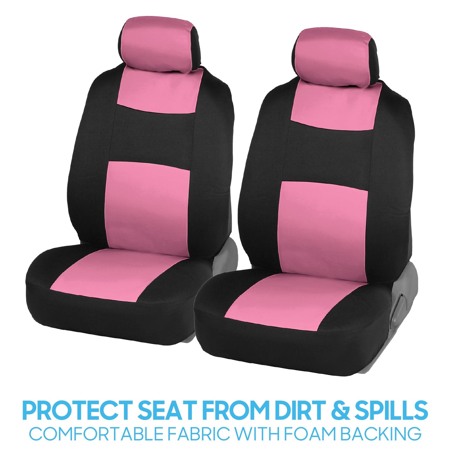 BDK PolyPro Car Seat Covers Full Set in Pink on Black – Front and Rear Split Bench for Cars, Easy to Install Cover Set, Accessories Auto Trucks Van SUV