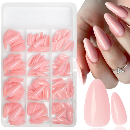 LoveOurHome 360pc Almond Press on Nails Medium Fake Nails Full Cover Almond Nail Tips Colored Fase Nail Nude Acrylic Nails Press ons Nail Almond Fingernails with Glue Adhesive Tabs for Women Girls