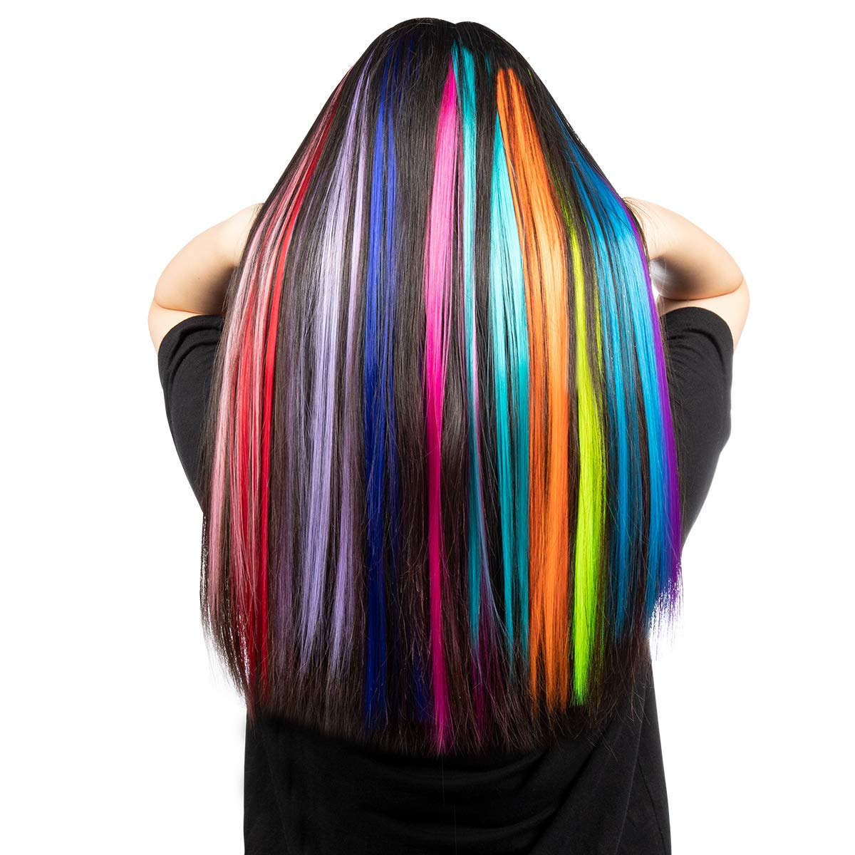 YaFex 12 Pcs Clip in Hair Extensions, 22 Inch Colored Hair Extensions Party Highlights Long Straight Synthetic Hairpieces for Women Kids Girls (Rainbow)