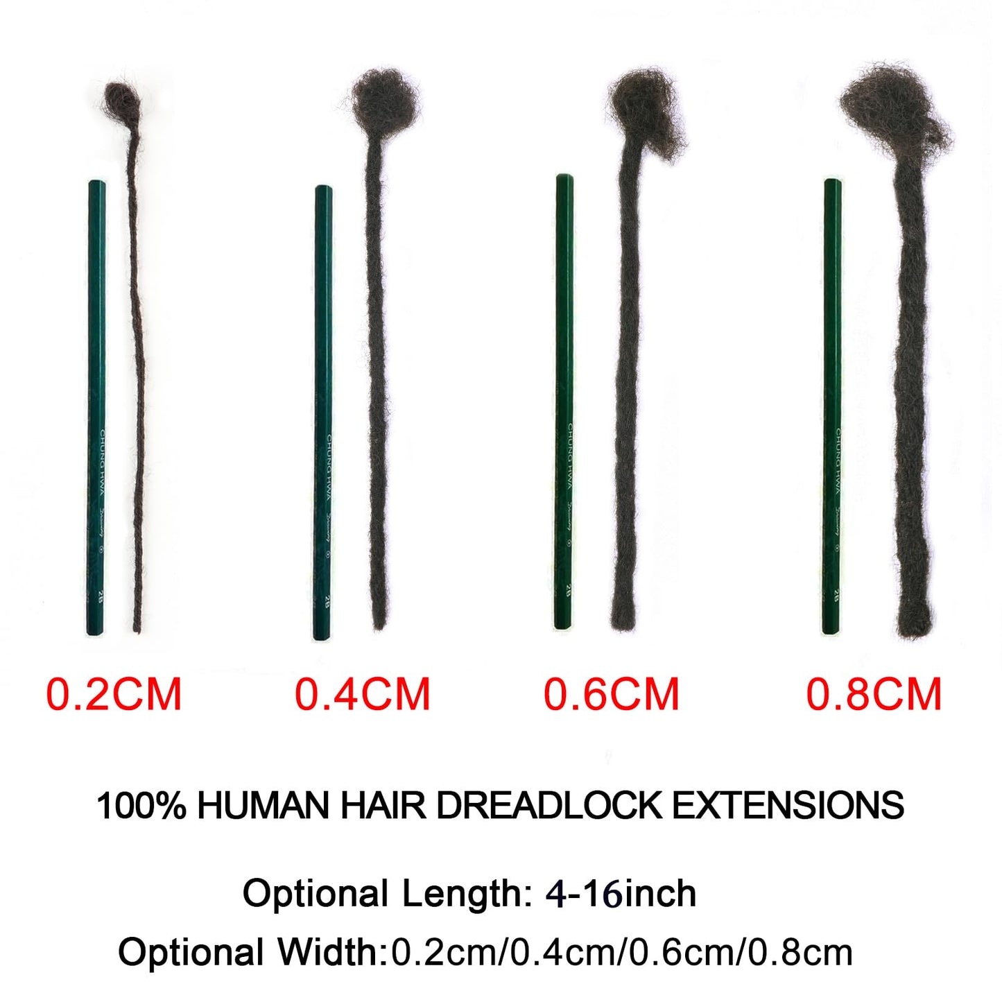 ADIASAI 0.2cm Width 14 Inch 60 Strands 100% Human Hair Dreadlock Extensions for Men Women Kids Full Handmade Human Hair Loc Extensions Permanent Dread Extensions with Needle and Comb