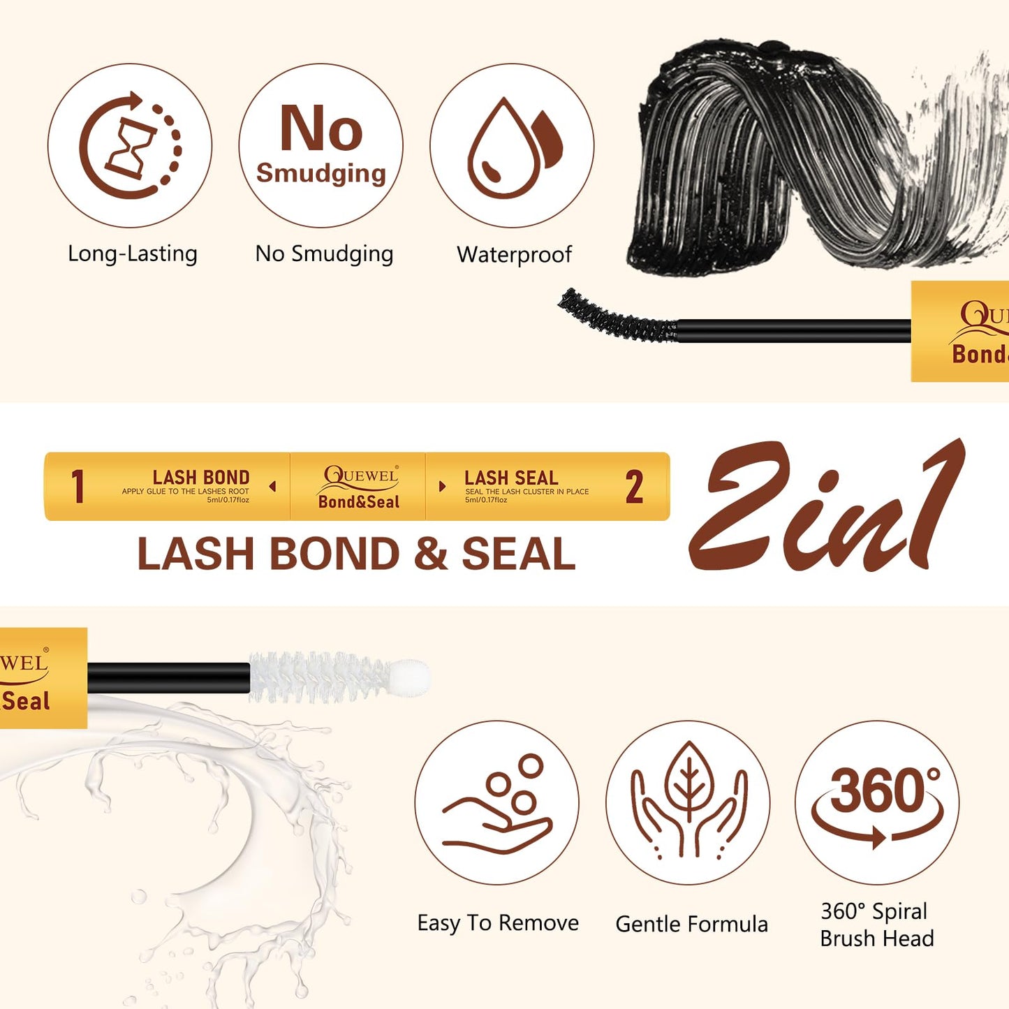 QUEWEL DIY Lash Extensions Kit MIX10-18mm Lash Clusters with Eyelash Clusters Bond&Seal Super Hold, Cluster Lashes Wispy and Long-Lasting Suitable for Beginners to Complete Beauty Eyes at Home(T-F02)