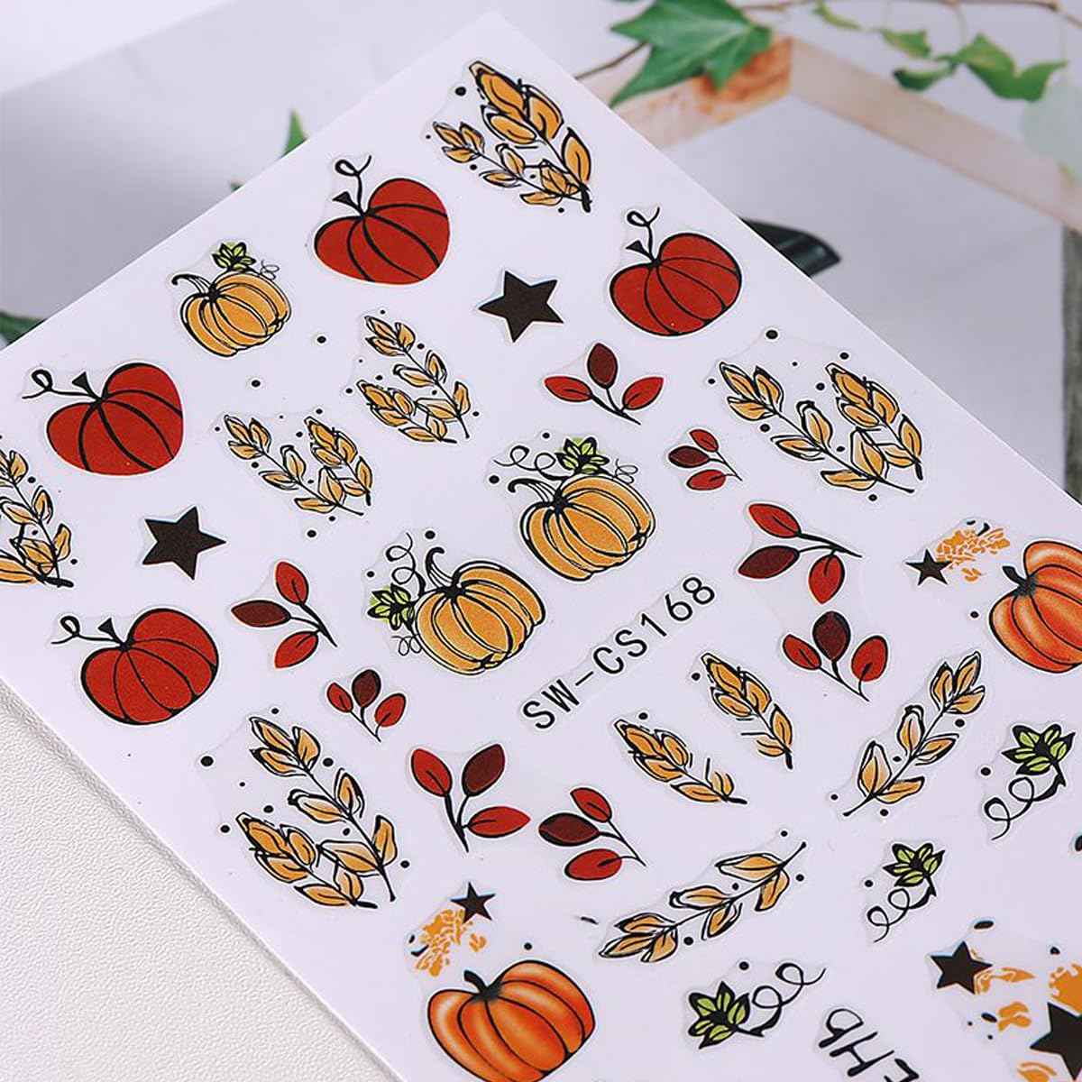6Sheets Fall Pumpkin Nail Stickers,3D Thanksgiving Day Nail Art Stickers Autumn Maple Leaves Fruit Fallen Leaves Sunflower Design Decals Halloween Holiday DIY Manicure Decoration Accessories