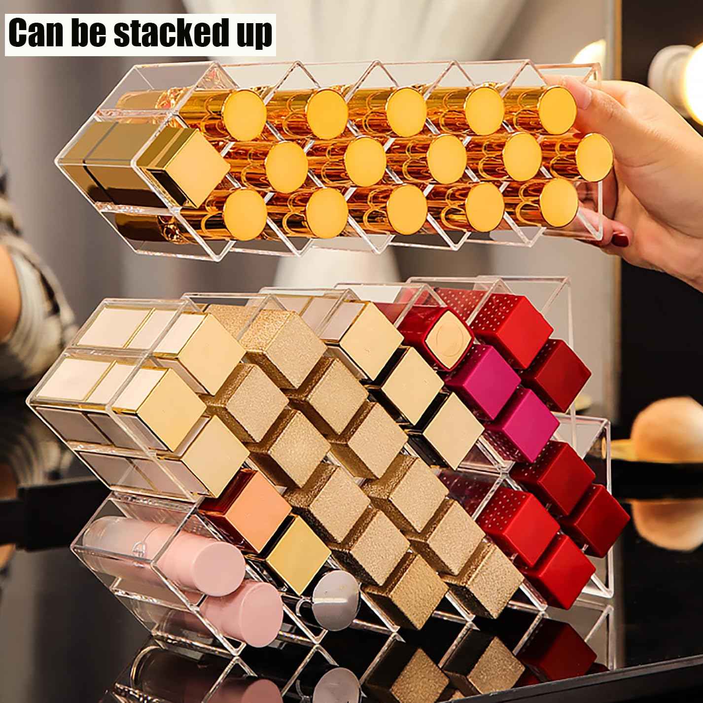 Cedilis 4 Pack Acrylic Lipstick Holder Organizer, 64 Slot Clear Lip Gloss Storage Organizer, Fish Shape Lipstick Display Stand Tower for Cosmetic Makeup and Dresser Display