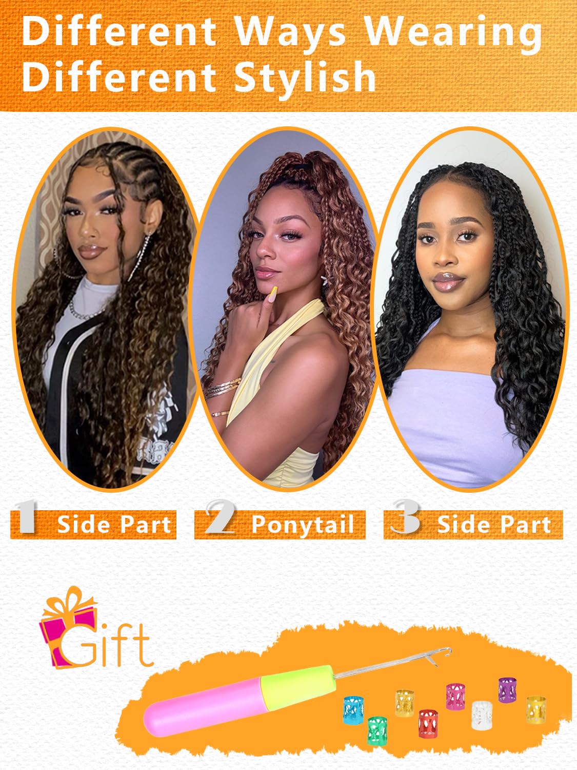 Goddess Box Braids Crochet Hair for Women 14 Inch 8 Packs Boho Crochet Box Braids with Curly Ends Bohemian Pre-looped Box Braids Crochet Braiding Hair Extensions(14inch,1B/30)