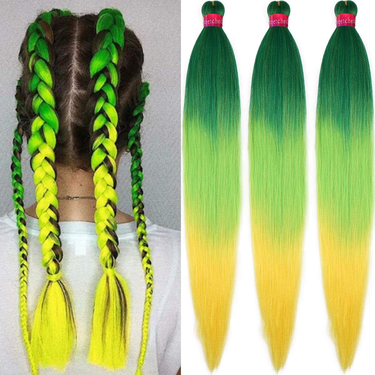 Ombre Pre Stretched Braiding Hair, 28''-3 packs Silky Color Blend Braid Hair Extensions, 100% Kanekalon Synthetic Crochet Hair Braids