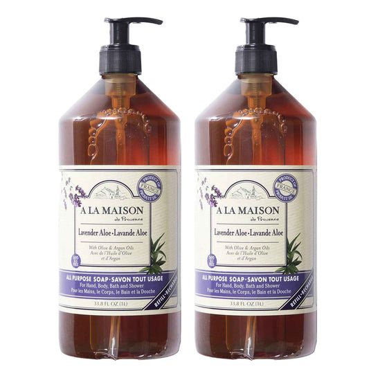 A LA MAISON Lavender Aloe Liquid Hand Soap - Triple French Milled Natural Moisturizing Soap 33.80 Fl Oz (Pack of 2)