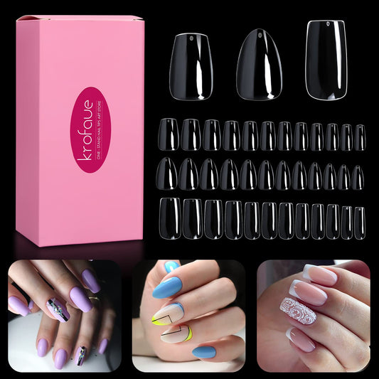 720PCS Clear Nail Tips krofaue 3 Styles False Nails Kit Soft Gel Nail Tips Short Almond Nails Square False Nails Coffin Nails Tips with Box for Artificial Press on Nails Extension Art DIY Home