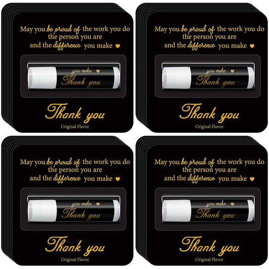 Sacubee 30 Pack Christmas Employee Appreciation Gift Lip Balms Bulk Staff Teacher Team Volunteer Thank You Gift Thanksgiving Christmas Appreciation Party Favor for Women Men(Cool,Black Gold)