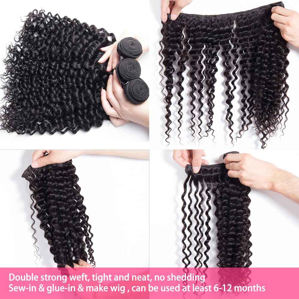 LXYANOO 12A Deep Wave Single Bundles Human Hair 20 Inch Brazilian Curly 1 Bundles Human Hair 100% Unprocessed Virgin Wet and Wavy Hair Weave 1B Black