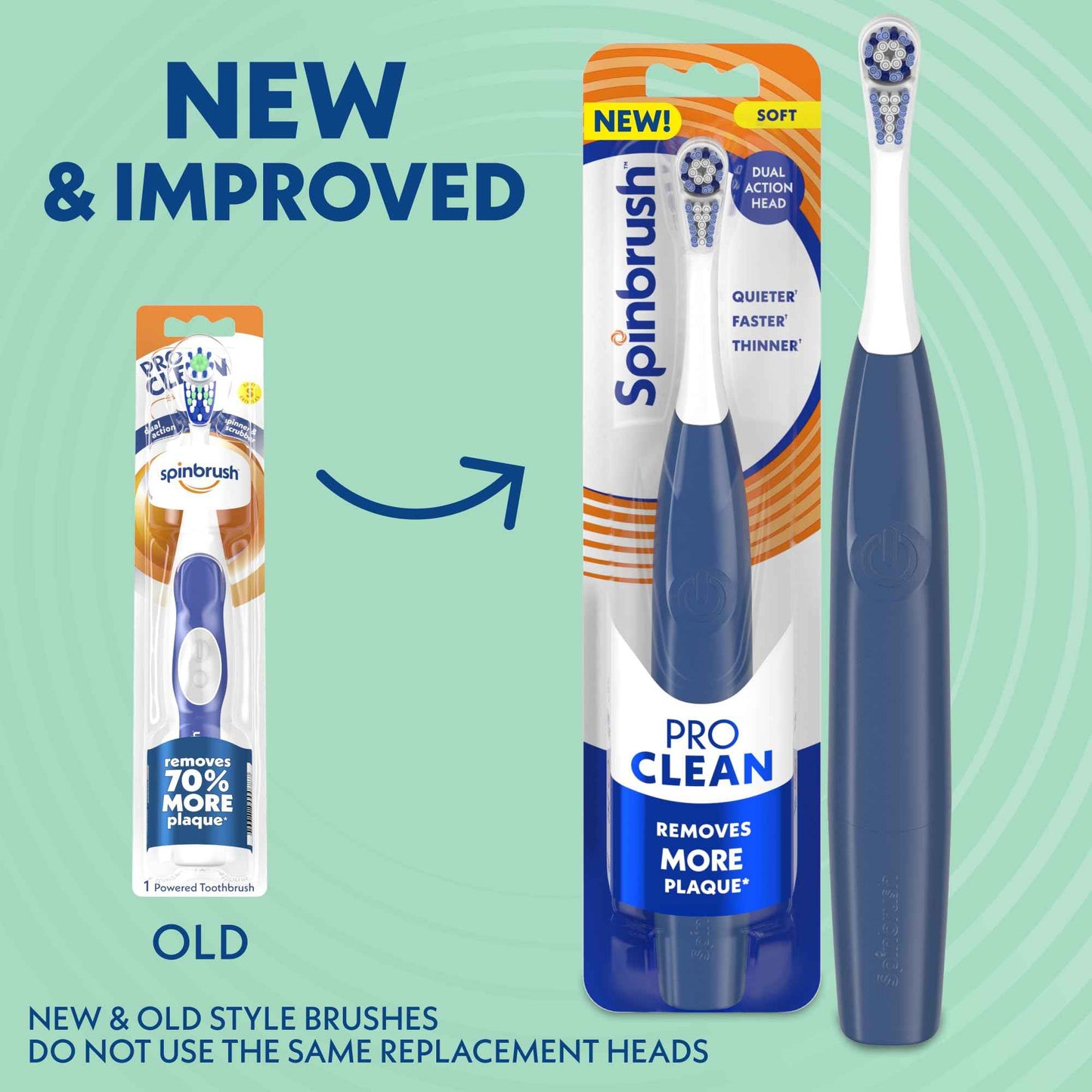 Spinbrush New PRO Clean Replacement Heads, Electric Toothbrush Refills, Soft Bristles, 4 Count