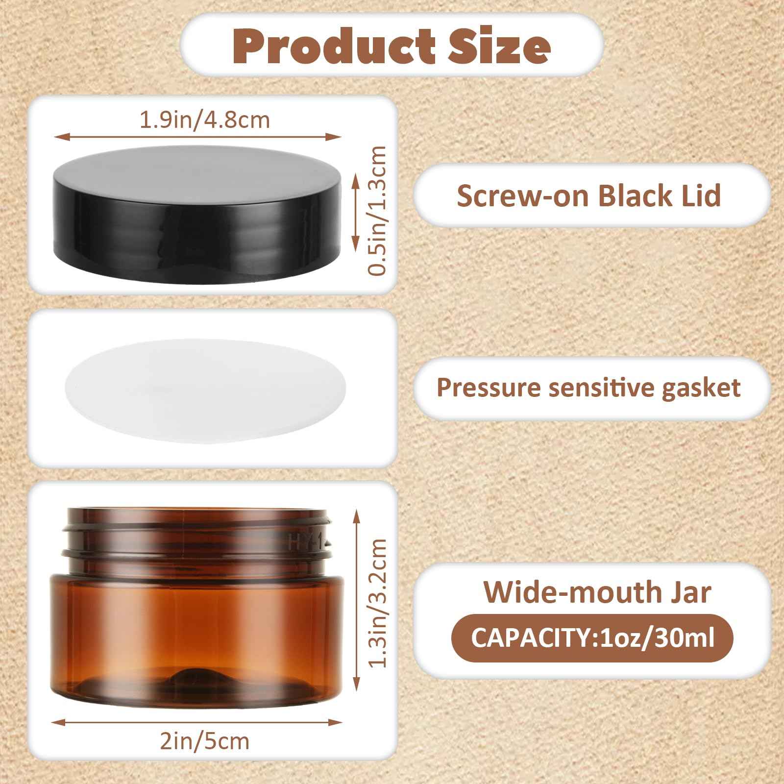 ABuff 100 Pack 1oz Amber Plastic Jars with Lids 30ml Empty Cosmetic Jars Leak Proof Container Refillable Makeup Containers Travel Cosmetic Containers for Lotions Sample Cream