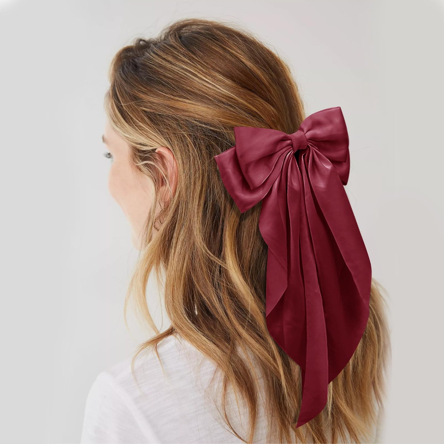 Large Hair Bows for Women Deep Red Silky Satin Hair Bow Hair Clips Long Tail Oversize Hair Ribbon Coquette Bows Hair Accessories for Girls