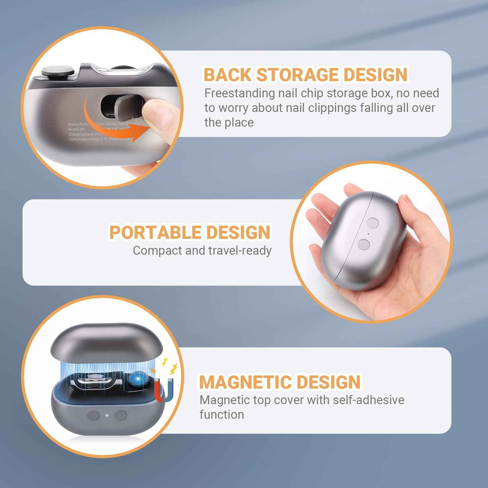 Smart Nail Clipper 3 in 1 Electric Nail Clippers with LED Light Storage and Polishing, for Seniors, Kids