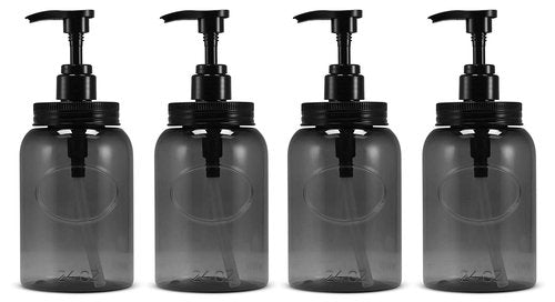 Bottiful Home-24 oz Plastic Refillable Wide-Mouth Jar Style Pump Bottle Dispenser Set of 4 for Thick Liquids (Gray)