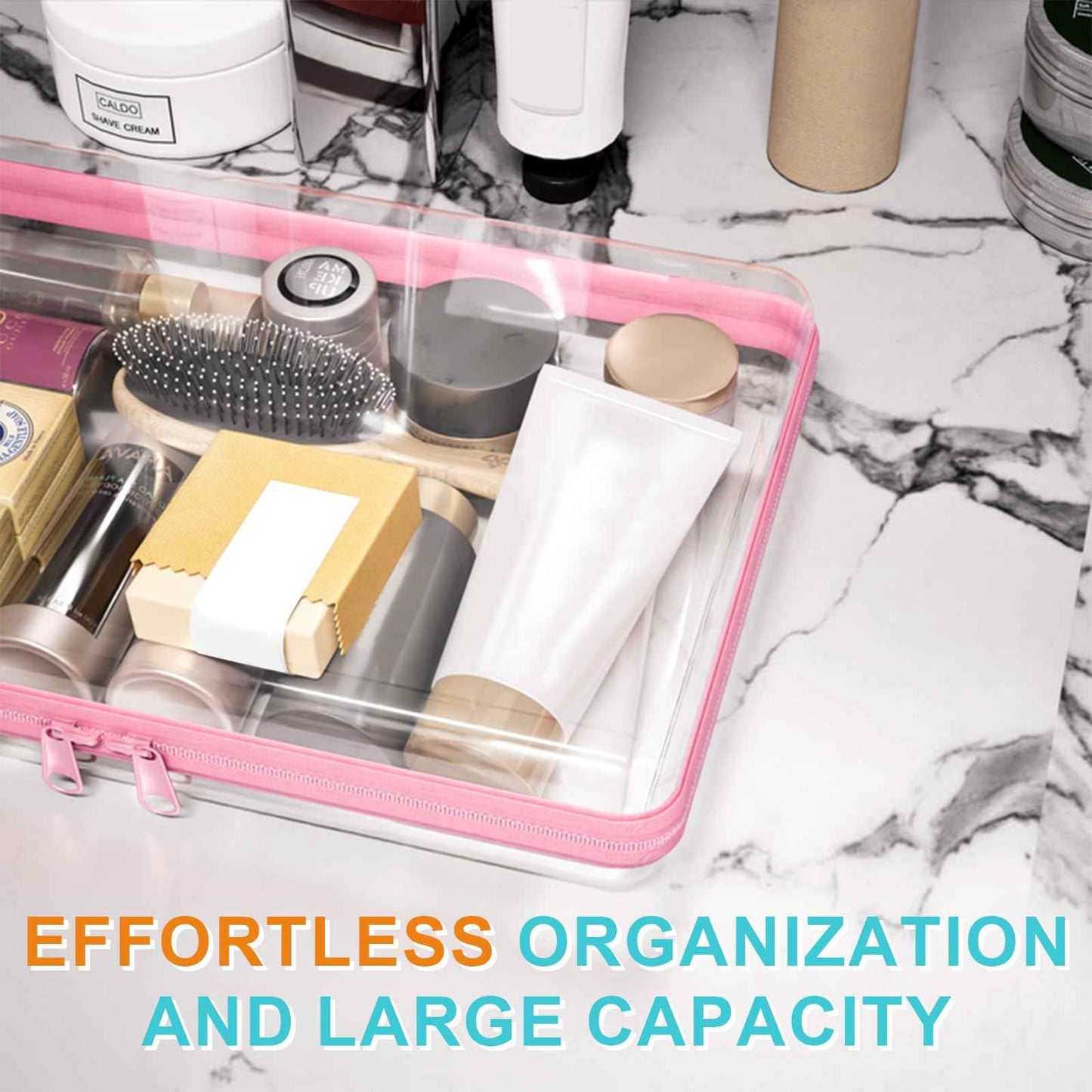 Stuffygreenus 4 Pcs Clear Hard Zipper Case Hard-Sided Premium Storage Case Plastic Clear Hard Shell Zipper Pouch Portable Travel Organizer Box for Building Blocks Puzzles Cosmetics Makeup Pencil (M)