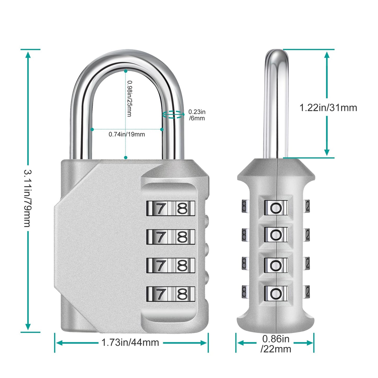 ZHEGE Combination Lock 2 Pack, 4 Digit Outdoor Padlock for School Gym Sports Locker, Fence, Toolbox, Case, Hasp Cabinet Storage (Silver, 2Pack)