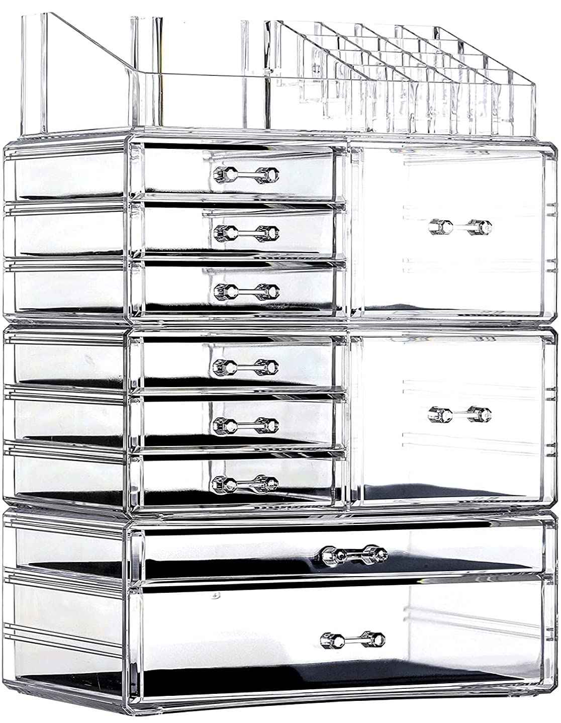 Cq acrylic Clear Makeup Storage Organizer Care Large Cosmetic Display Cases Stackable Storage Box With 10 Drawers For Dresser,Pack of 1