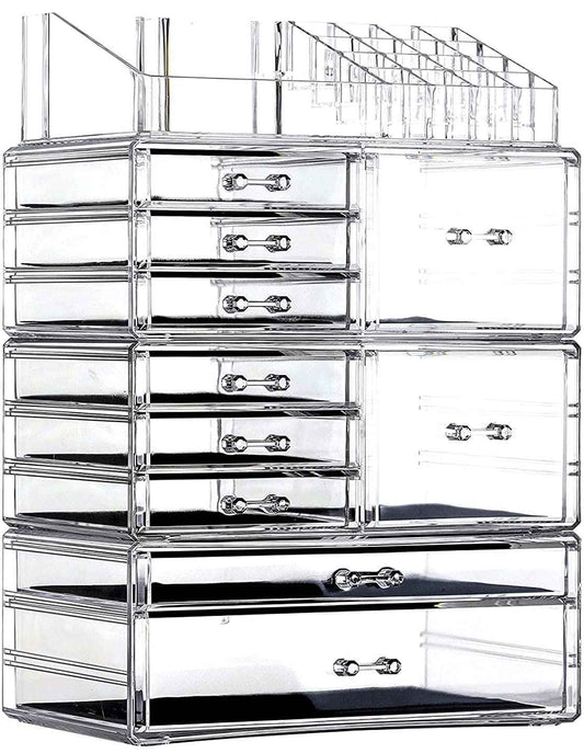 Cq acrylic Clear Makeup Storage Organizer Care Large Cosmetic Display Cases Stackable Storage Box With 10 Drawers For Dresser,Pack of 1