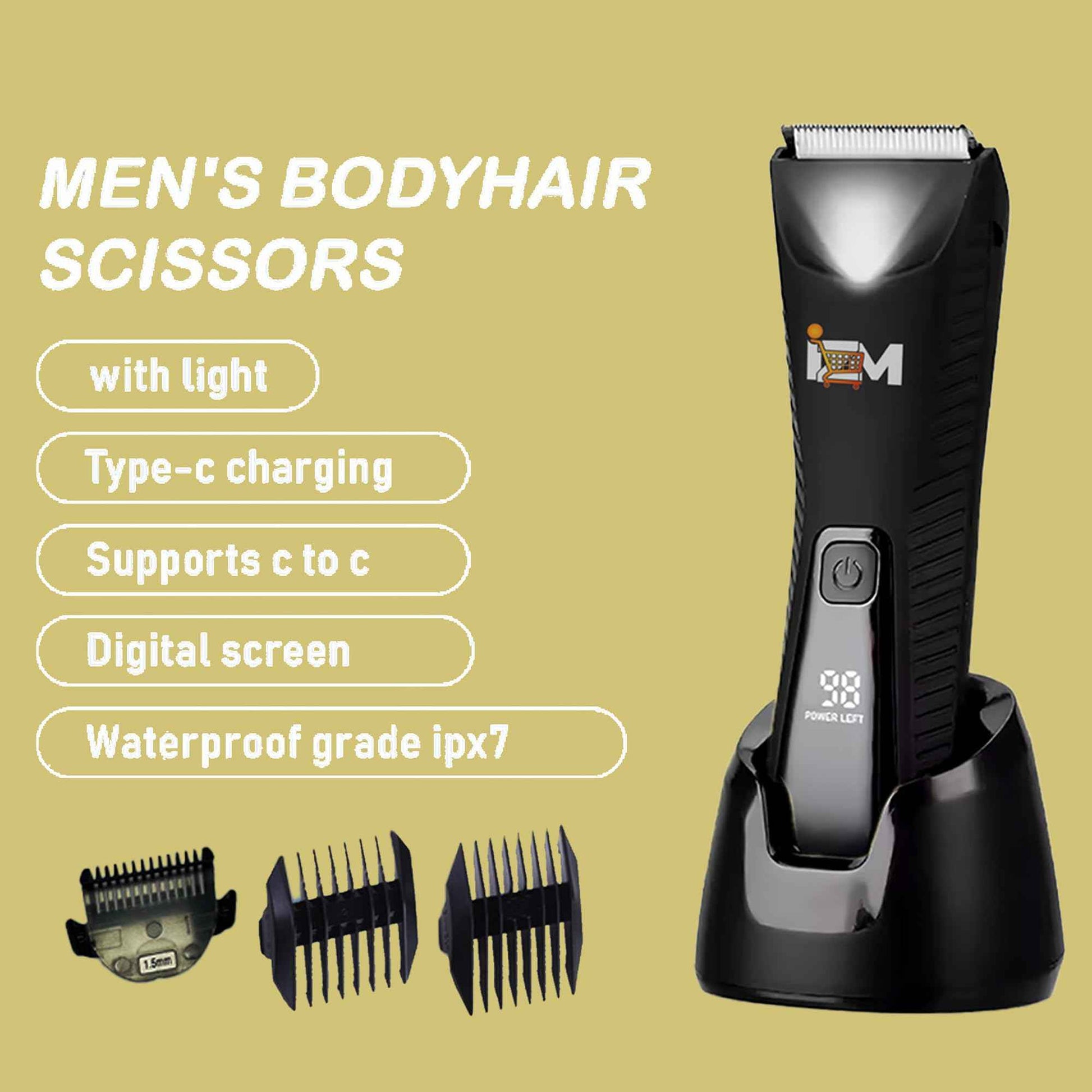 IZM Body Hair Trimmer for Men – Waterproof Groomer with Skin-Friendly Blade, USB Rechargeable Ball Shaver for Sensitive Areas Men Grooming Trimmer (Black)