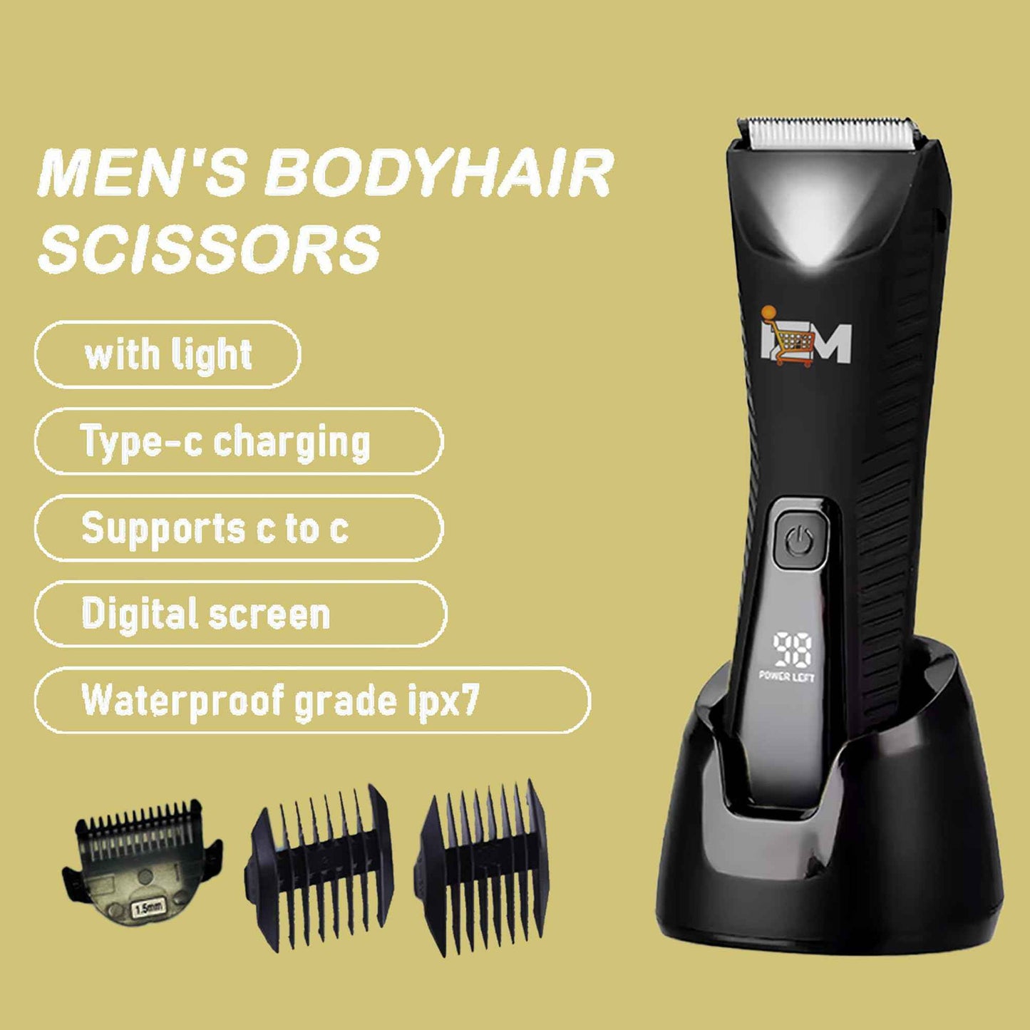 IZM Body Hair Trimmer for Men – Waterproof Groomer with Skin-Friendly Blade, USB Rechargeable Ball Shaver for Sensitive Areas Men Grooming Trimmer (Black)