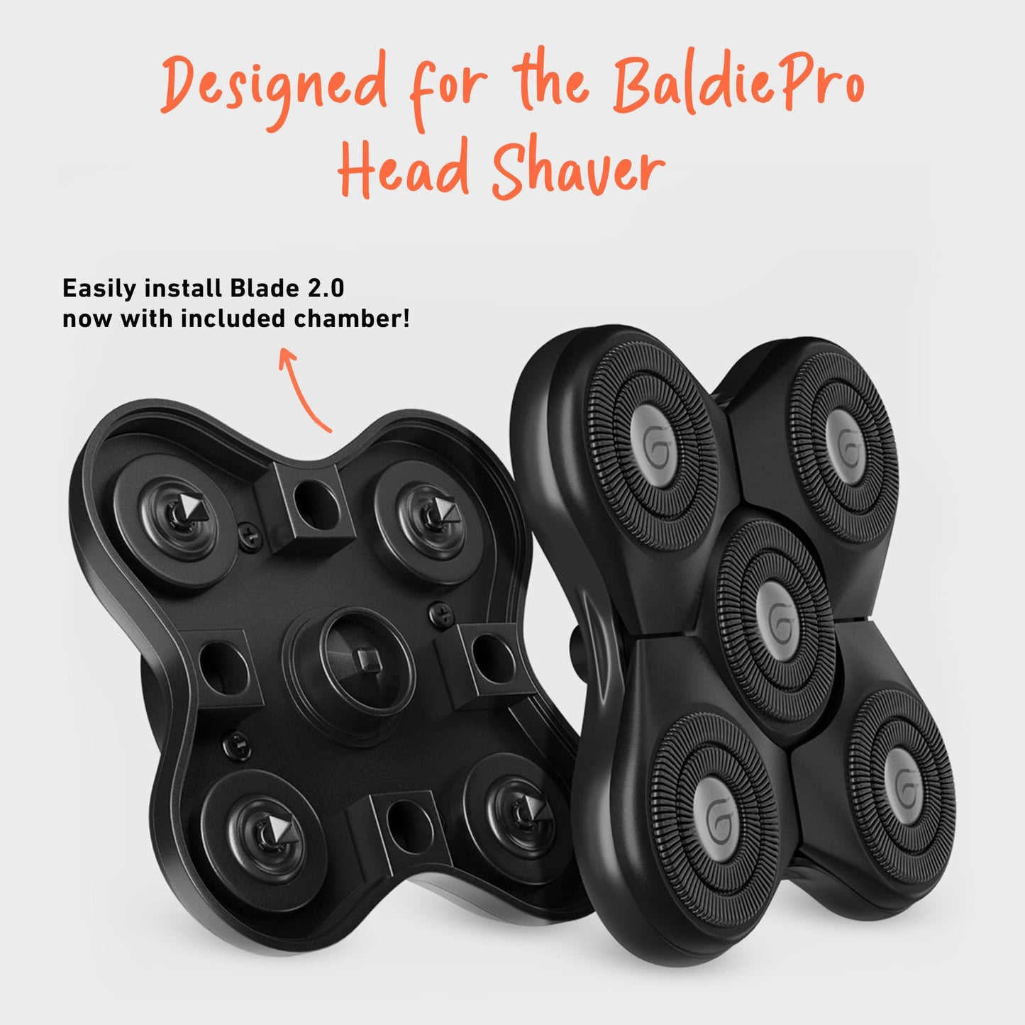 BaldiePro Blade Refill 2.0 + Chamber - Electric Shaver Replacement Head For BaldiePro Head Shaver - Electric Razor Replacement Blades for Bald Head and Face - Waterproof for Wet and Dry Shave