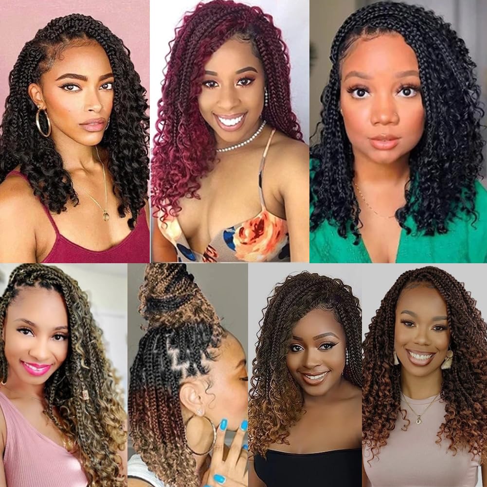 14 Inch Goddess Box Braids Crochet Hair 1 Pack Bohemian Crochet Hair Boho Box Braids with Curly Ends 3X Crochet Braids Synthetic Braiding Hair for Black Women (14 Inch(pack of 1), T27#)