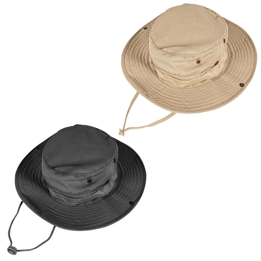 Sun Hats for Men Women Bucket Hat UPF 50+ Boonie Hat Foldable UV Protection Hiking Beach Fishing Summer Safari(2pack-Black+Khaki)