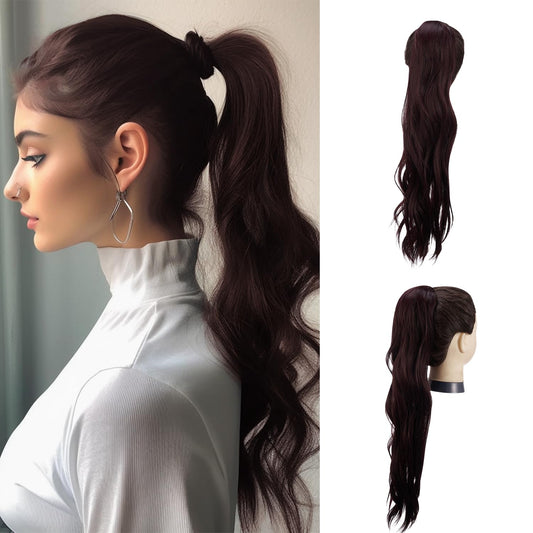 Lynclare Drawstring Ponytail Hair Extension for Women, 24 Inch Long Wavy Natural Soft Clip in Pony Tails Hairpiece for Daily Party Use