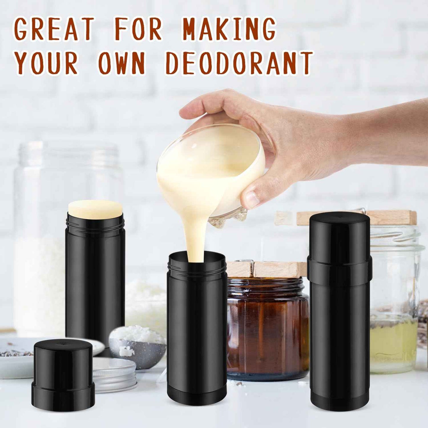 Wresty 10 Pcs 60ml/2oz Deodorant Containers Twist Up Empty Tubes Plastic Refillable Bottles DIY Homemade Deodorant Container Stick (Black)