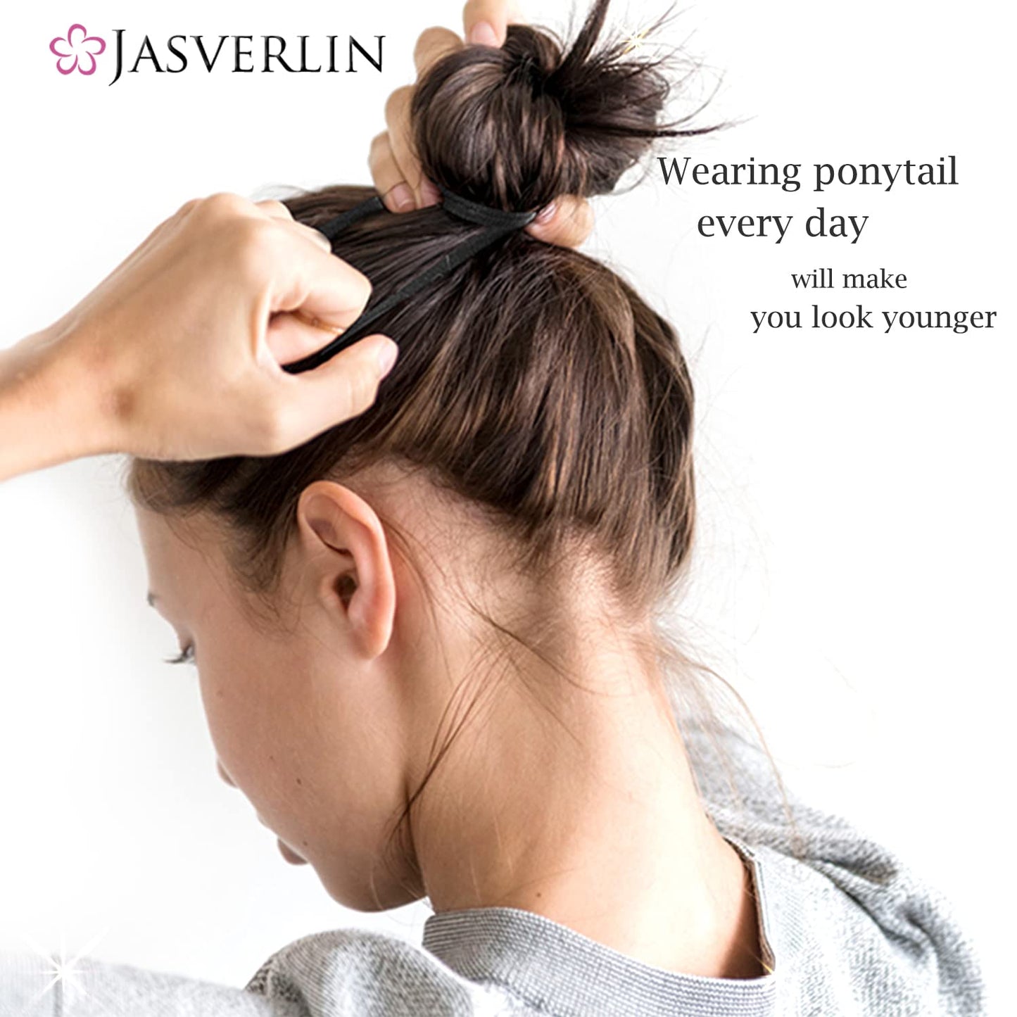 JASVERLIN 100 pcs Seamless Cotton Black Hair Ties, Thick Hair Elastic Bands Soft No Damage Ponytail Holders for Women Girl 1.5 inch (Black)