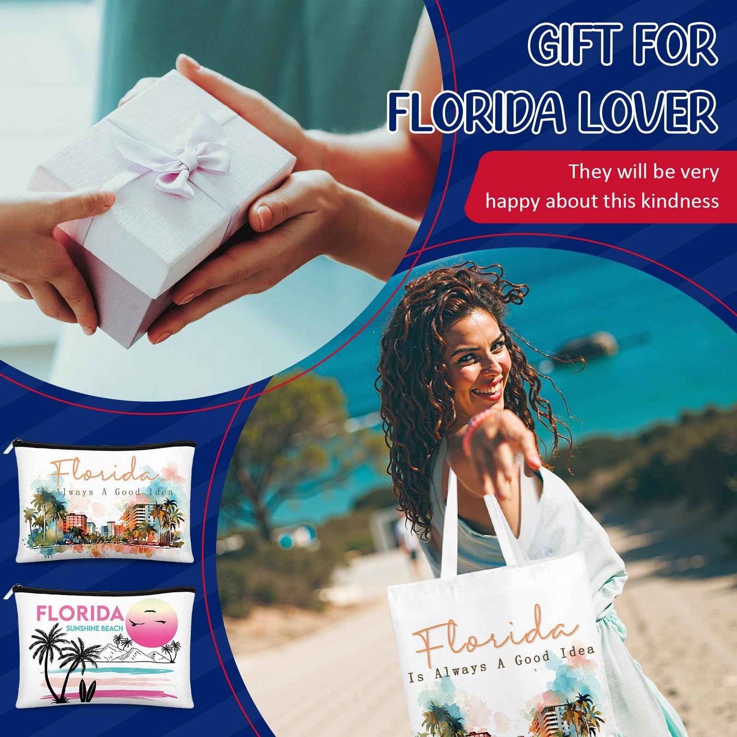 Reginary 6 Pcs City Souvenirs Gifts New York Italy Chicago Seattle Los Angeles Florida San Francisco Souvenir Tote Bag (Florida)