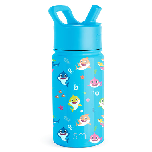 Simple Modern Baby Shark Kids Water Bottle with Straw Lid | Insulated Stainless Steel Reusable Tumbler for Toddlers, Boys | Summit Collection | 14oz, Baby Shark Friends