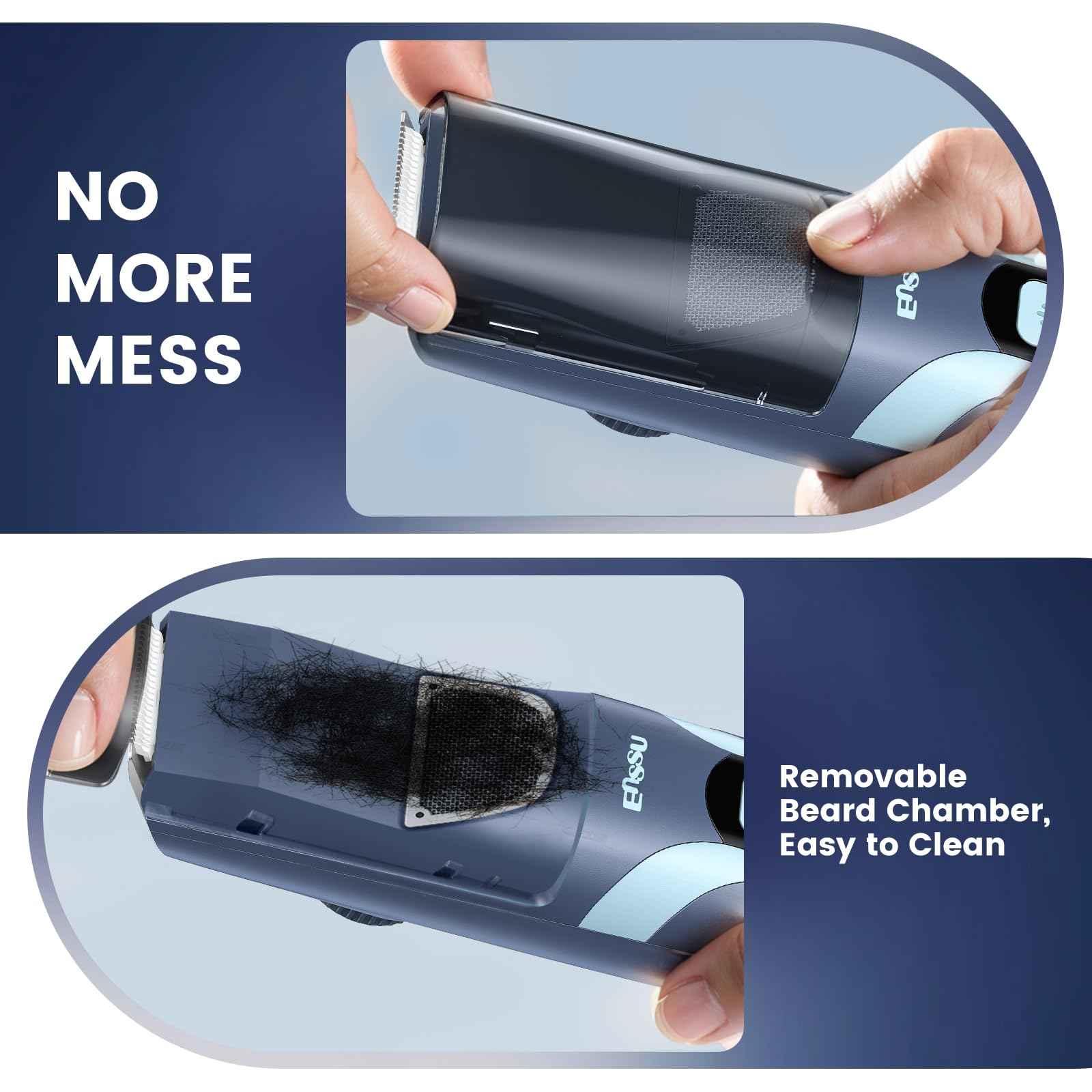 ENSSU Beard Trimmer for Men - Vacuum Mustache Trimmer with Adjustable 20 Length Setting for Less Mess,IPX7 Waterproof Rechargeable Electric Mens Beard Trimmer for Precision Facial Hair, Sideburns