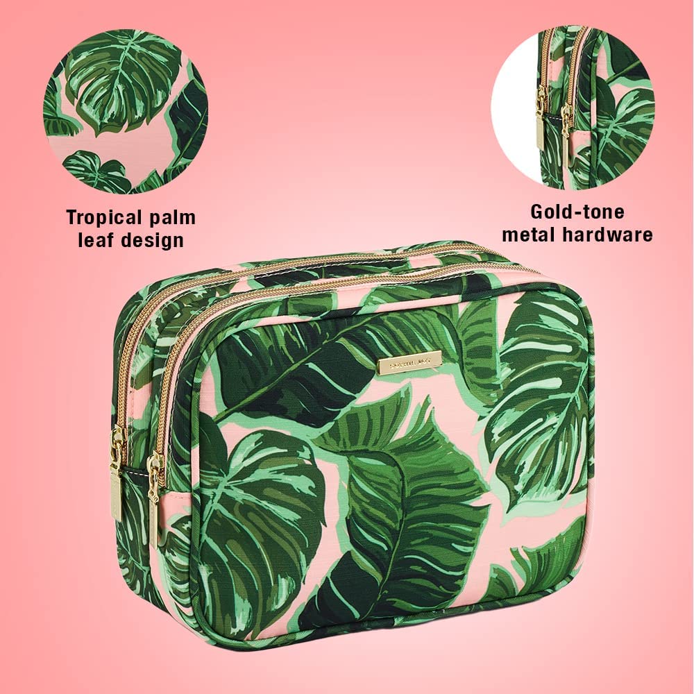 Conair Makeup Bag - Travel Toiletry Bag - Cosmetic Bag - Toiletry Bag for Women - Double Zip Organizer - Pink Palm Print