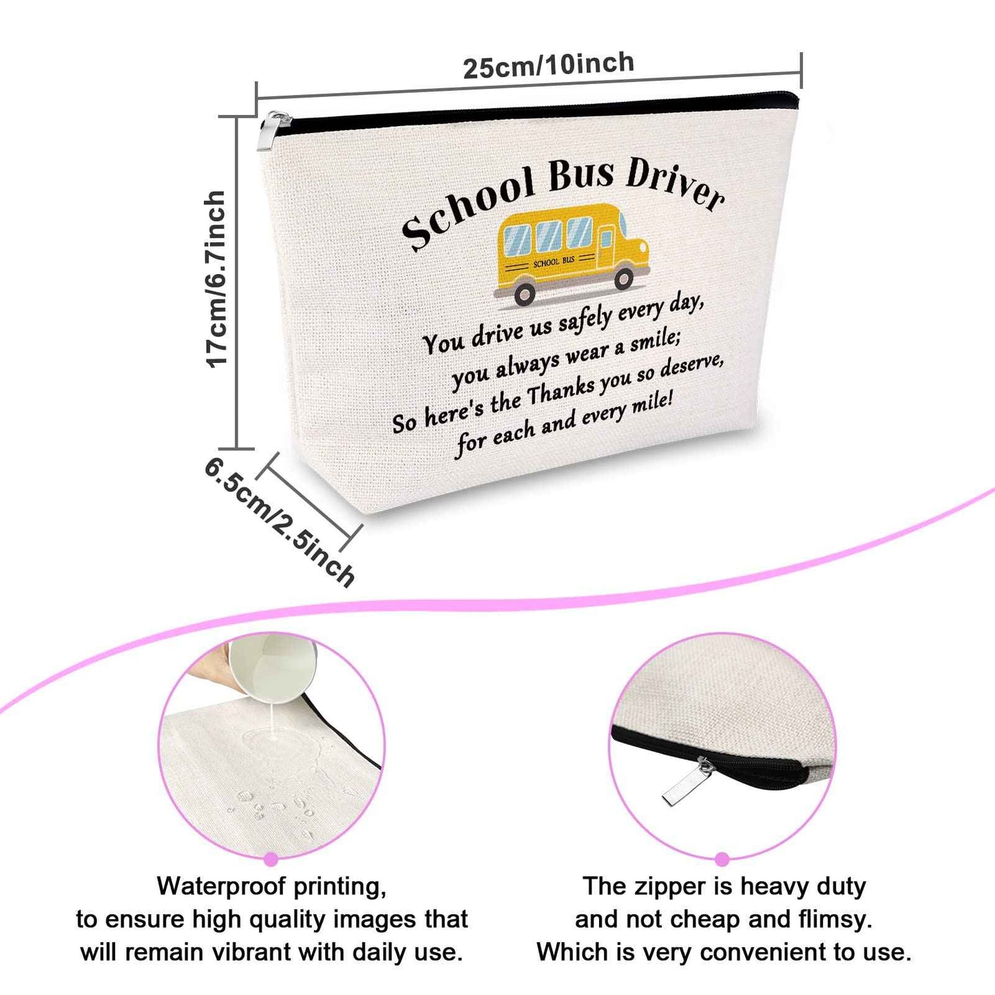 School Bus Driver Gifts Makeup Bag Appreciation Gifts for Bus Driver Thank You Presents from Student Cosmetic Bag Birthday Christmas Retirement Keepsake for Women Friend Coworker Travel Cosmetic Pouch