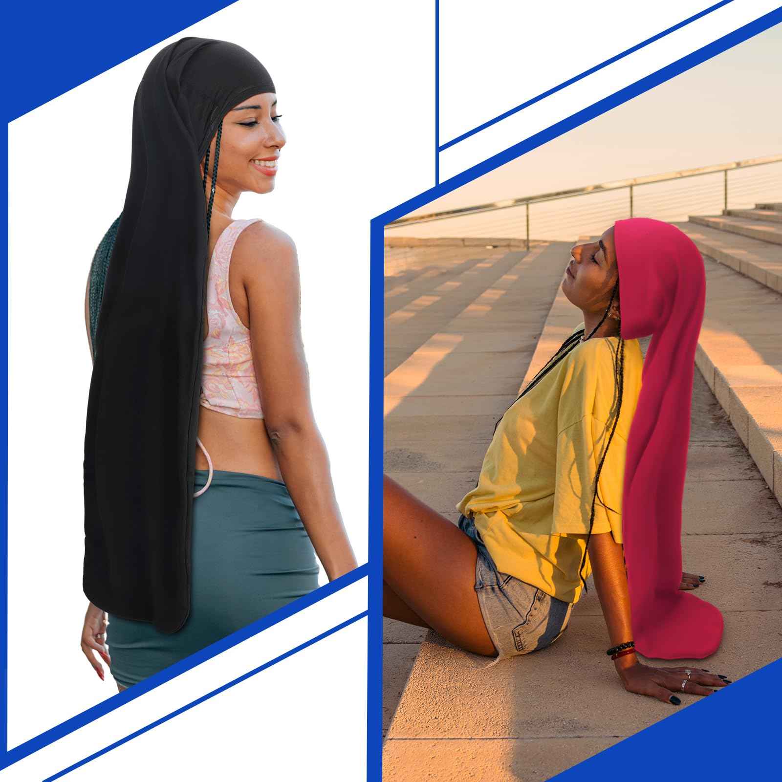 Twistover 4 Pcs Jumbo Dreadlock Cap 37'' Hair Dreads Head Wrap Loc Wraps for Dreads Hair Accessories for Men Women Sleeping(Black, Red, Purple, and Beige)