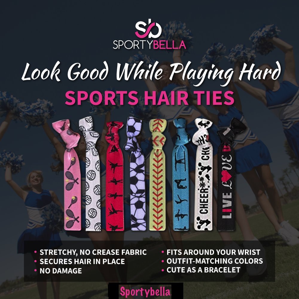 SportyBella Soccer Hair Ties- Girls Soccer Hair Accessories. No Crease Elastic Hair Ties. Soccer Gifts for Soccer Players. Elastic Hair Ties, 5pcs.